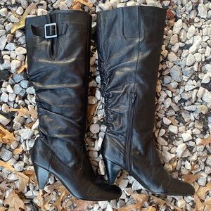 Black Leather Knee-High Boots